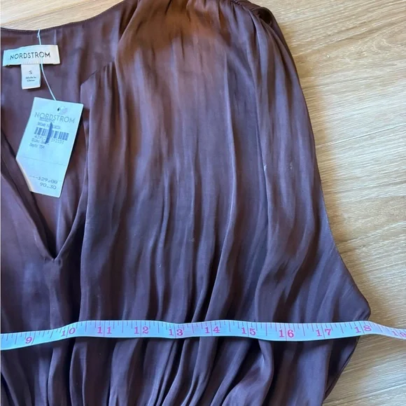 Nordstrom Sleeveless Smocked Satin Maxi Dress Brown Malicacia Small - Picture 5 of 8